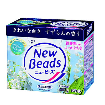 Kao New Beads Large - Koncentrēts veļas pulveris ar skābekļa balinātāju un maijpuķīšu aromātu 800g